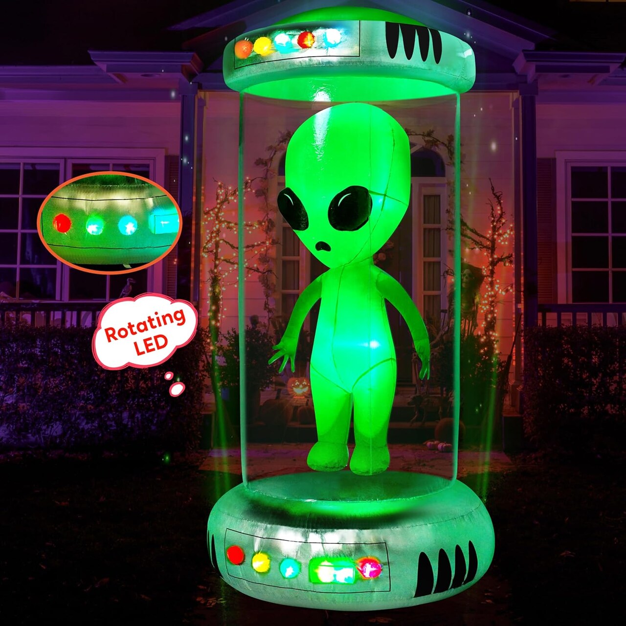 7 ft Tall -Alien Inflatable Halloween Decor Outdoor, with Animated LEDs,(Multicolor)